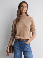 Reiss Camel Alexis Wool Blend Roll Neck Jumper - Image 1 of 6
