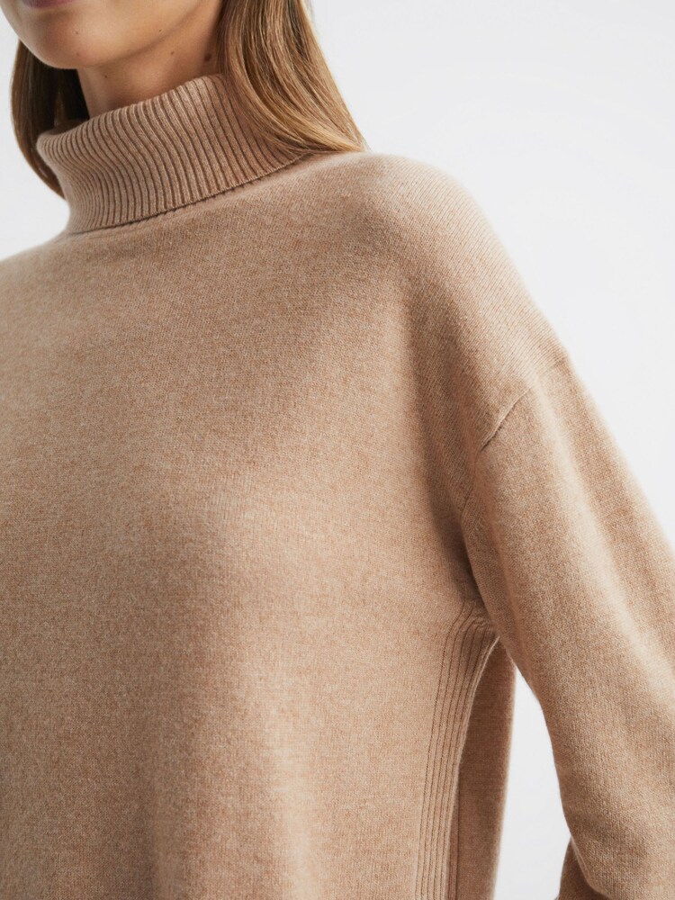 Reiss Camel Alexis Wool Blend Roll Neck Jumper - Image 4 of 6