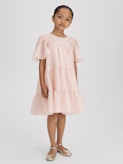 Reiss Pink Leonie 4-9 yrs Tiered Embroidered Dress - Image 1 of 6