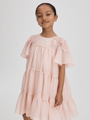 Reiss Pink Leonie 4-9 yrs Tiered Embroidered Dress - Image 3 of 6