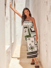 White/Green Bandeau Midi Dress - Image 1 of 7