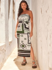 White/Green Bandeau Midi Dress - Image 2 of 7