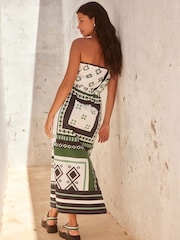White/Green Bandeau Midi Dress - Image 4 of 7