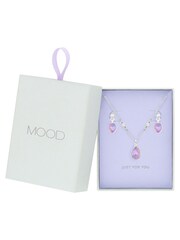 Mood Silver Aurora Borealis Pear Drop Pendant Necklace And Earring Gift Boxed Set - Image 1 of 4