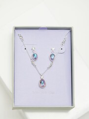 Mood Silver Aurora Borealis Pear Drop Pendant Necklace And Earring Gift Boxed Set - Image 3 of 4