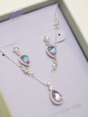Mood Silver Aurora Borealis Pear Drop Pendant Necklace And Earring Gift Boxed Set - Image 4 of 4