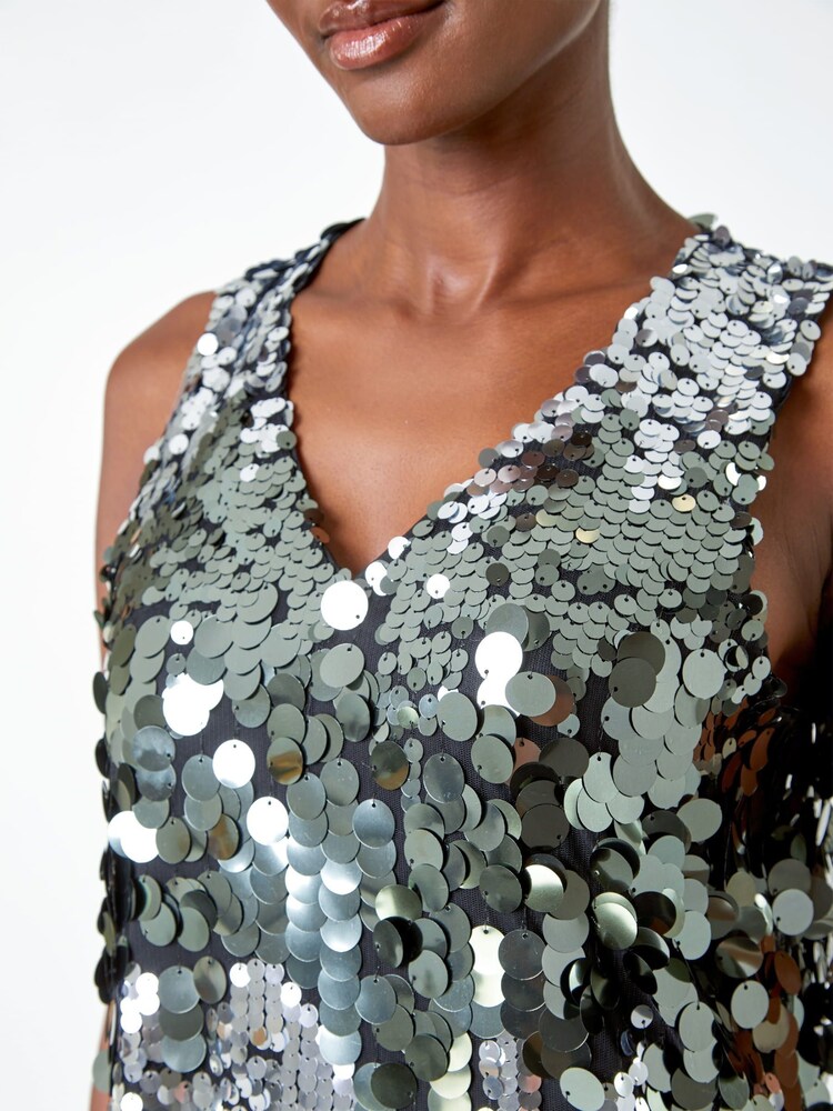 Roman Metallic Sleeveless Sequin Swing Dress - Image 5 of 5