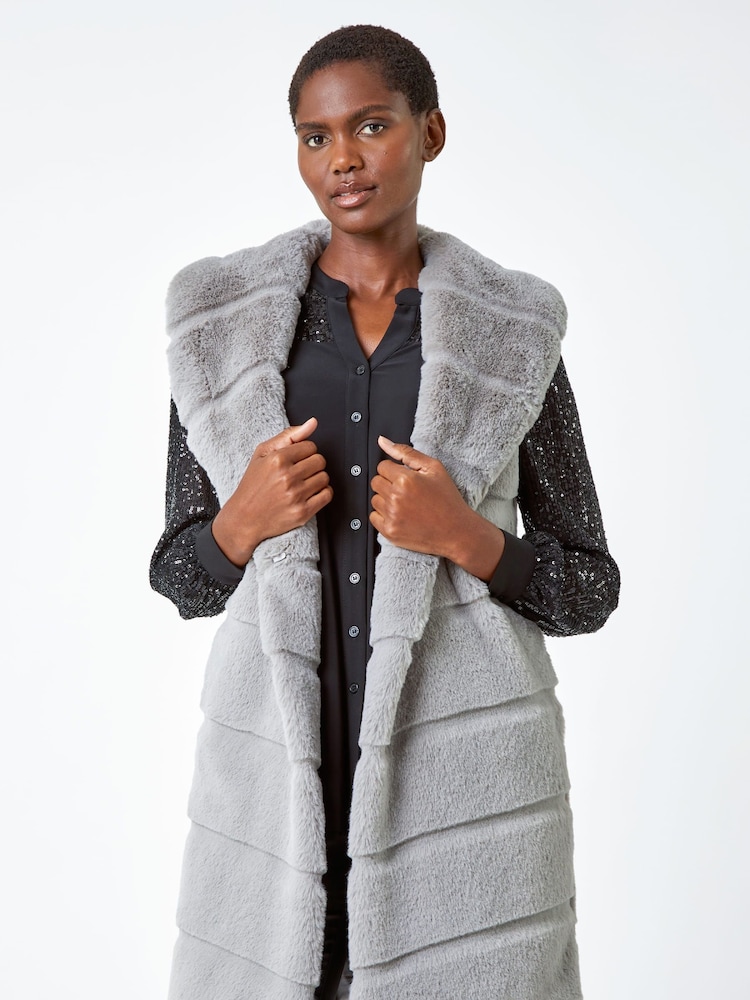 Roman Grey Faux Fur Longline Gilet - Image 1 of 5