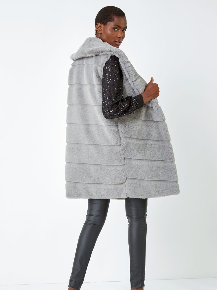 Roman Grey Faux Fur Longline Gilet - Image 2 of 5