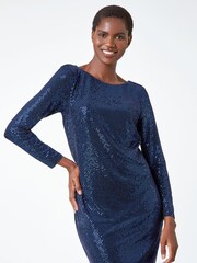 Roman Blue Sequin Stretch Shift Dress - Image 1 of 5