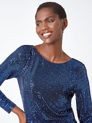 Roman Blue Sequin Stretch Shift Dress - Image 4 of 5