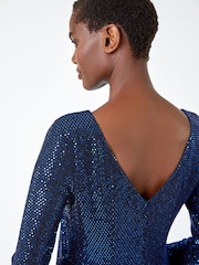 Roman Blue Sequin Stretch Shift Dress - Image 5 of 5