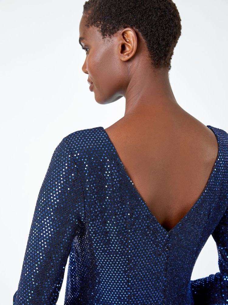 Roman Blue Sequin Stretch Shift Dress - Image 5 of 5