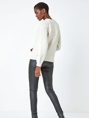 Roman Natural Pearl Embellished Cable Knit Jumper - Image 2 of 5