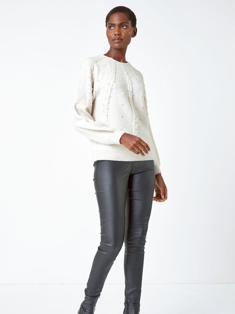 Roman Natural Pearl Embellished Cable Knit Jumper - Image 3 of 5