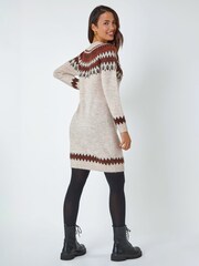 Roman Brown Soft Knit Fairisle Pattern Jumper Dress - Image 2 of 5