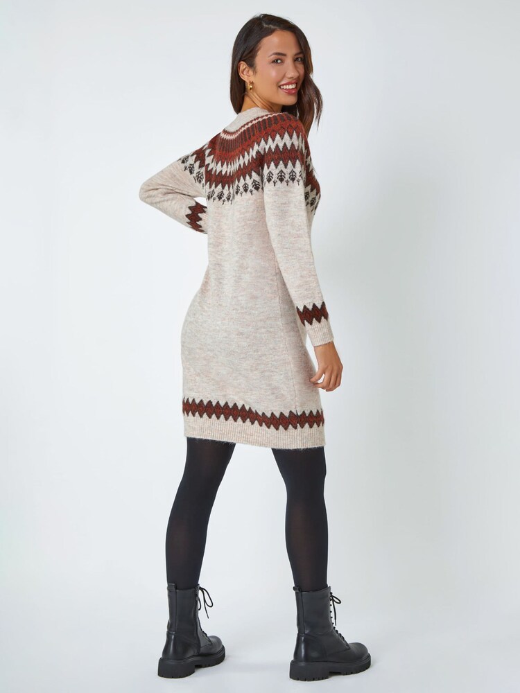 Roman Brown Soft Knit Fairisle Pattern Jumper Dress - Image 2 of 5