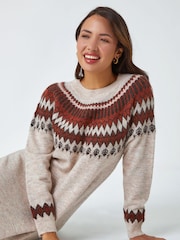 Roman Brown Soft Knit Fairisle Pattern Jumper Dress - Image 4 of 5
