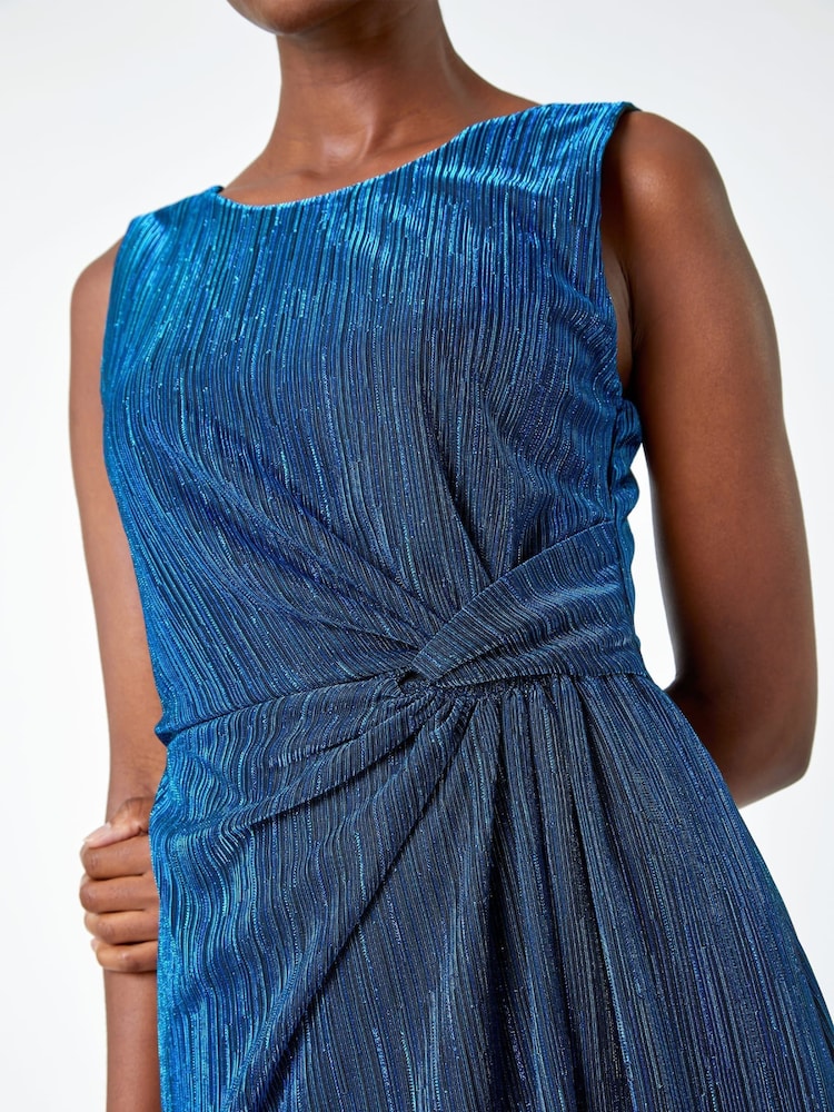 Roman Blue Shimmer Plisse Twist Ruched Dress - Image 5 of 5 Roman Blue Shimmer Plisse Twist Ruched Dress - Image 5 of 5