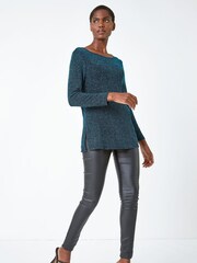 Roman Blue Sparkle Cowl Back Detail Stretch Top - Image 2 of 5