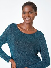 Roman Blue Sparkle Cowl Back Detail Stretch Top - Image 4 of 5