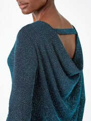 Roman Blue Sparkle Cowl Back Detail Stretch Top - Image 5 of 5