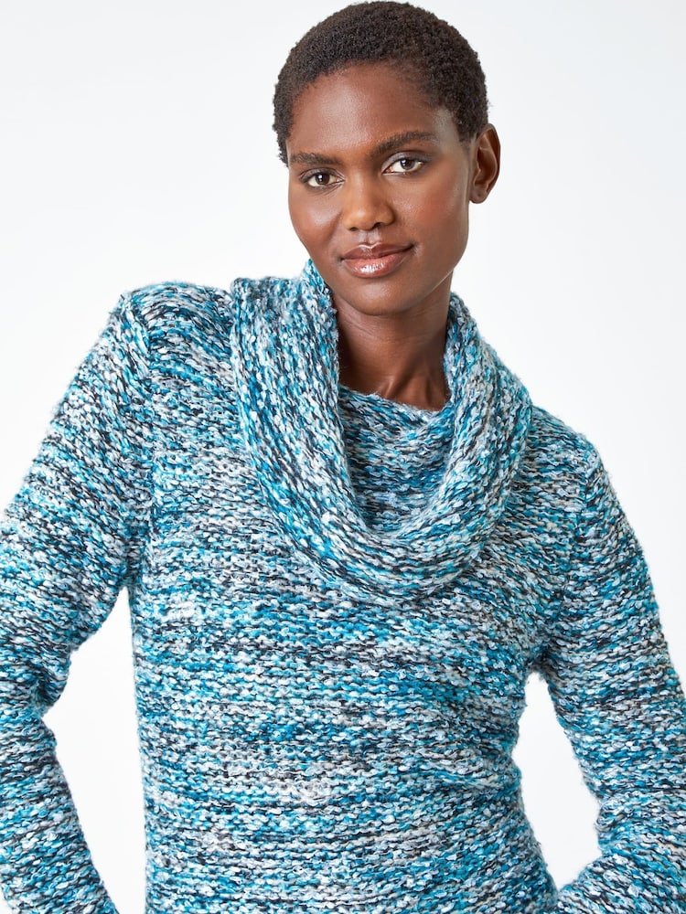 Roman Blue Cowl Neck Tape Yarn Jumper - Image 1 of 5