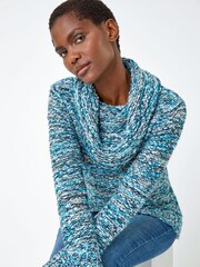 Roman Blue Cowl Neck Tape Yarn Jumper - Image 4 of 5