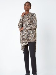 Roman Brown Animal Print Asymmetric Stretch Top - Image 2 of 5