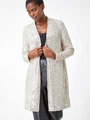 Roman Metallic/Sliver Longline Sequin Stretch Jacket - Image 3 of 6