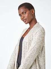 Roman Metallic/Sliver Longline Sequin Stretch Jacket - Image 5 of 6