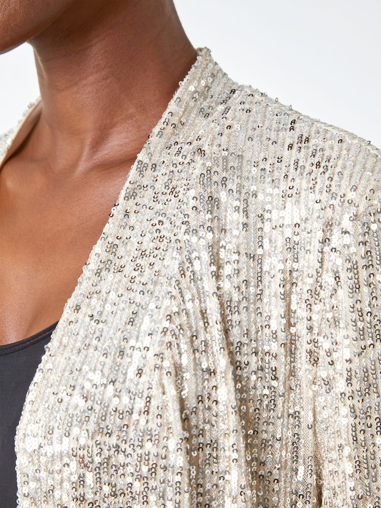 Roman Metallic/Sliver Longline Sequin Stretch Jacket - Image 6 of 6