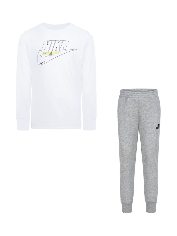 Nike Grey Little Kids Long Sleeve T-Shirt and Tracksuit Joggers - Image 1 of 7 Nike Grey Little Kids Long Sleeve T-Shirt and Tracksuit Joggers - Image 1 of 7