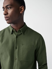 Green 100% Cotton Textured Waffle Long Sleeve Shirt - Image 1 of 9