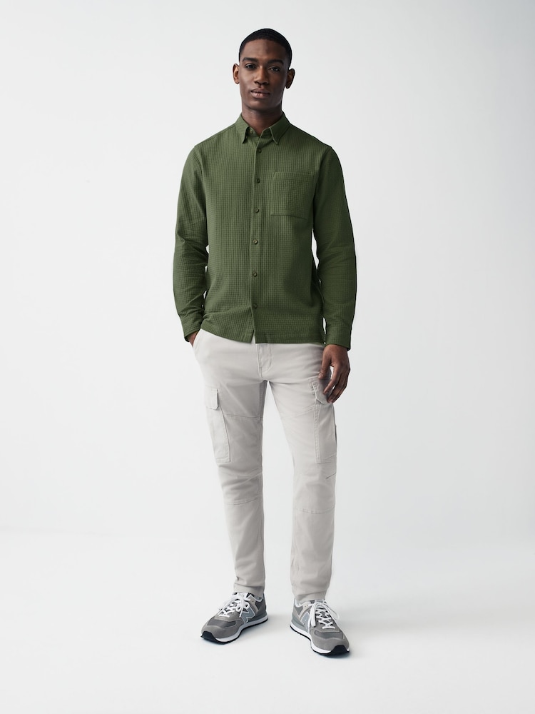 Green 100% Cotton Textured Waffle Long Sleeve Shirt - Image 2 of 9