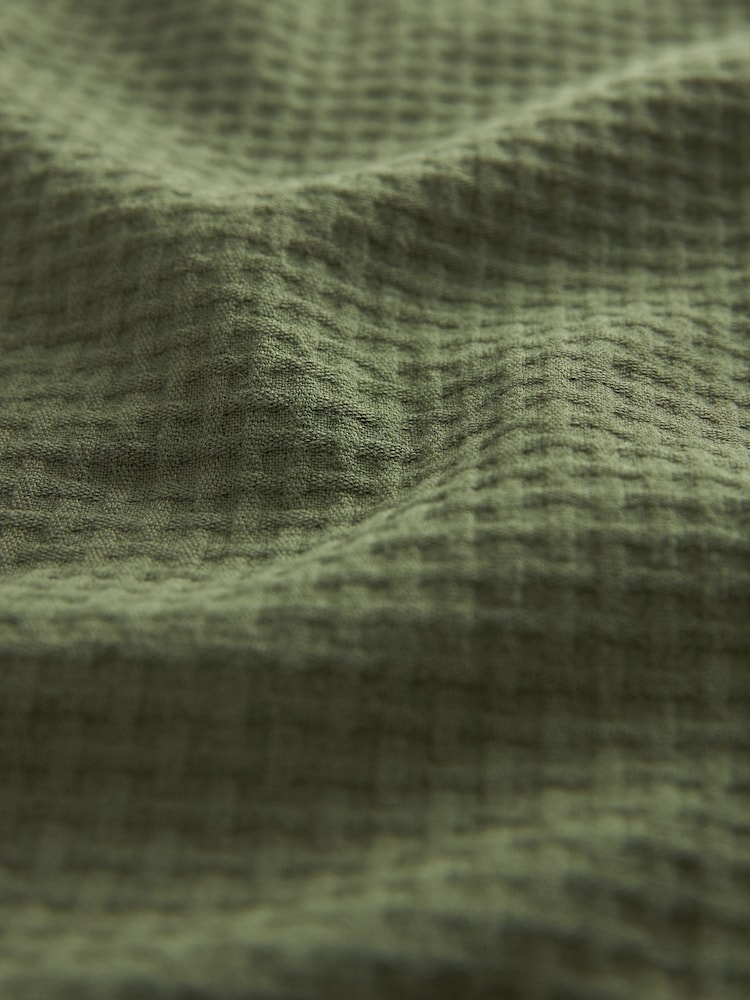 Green 100% Cotton Textured Waffle Long Sleeve Shirt - Image 9 of 9
