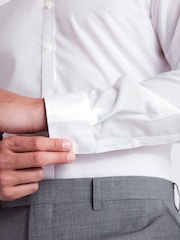 MOSS White Slim Fit Poplin Zero Iron 100% Cotton Shirt - Image 3 of 4