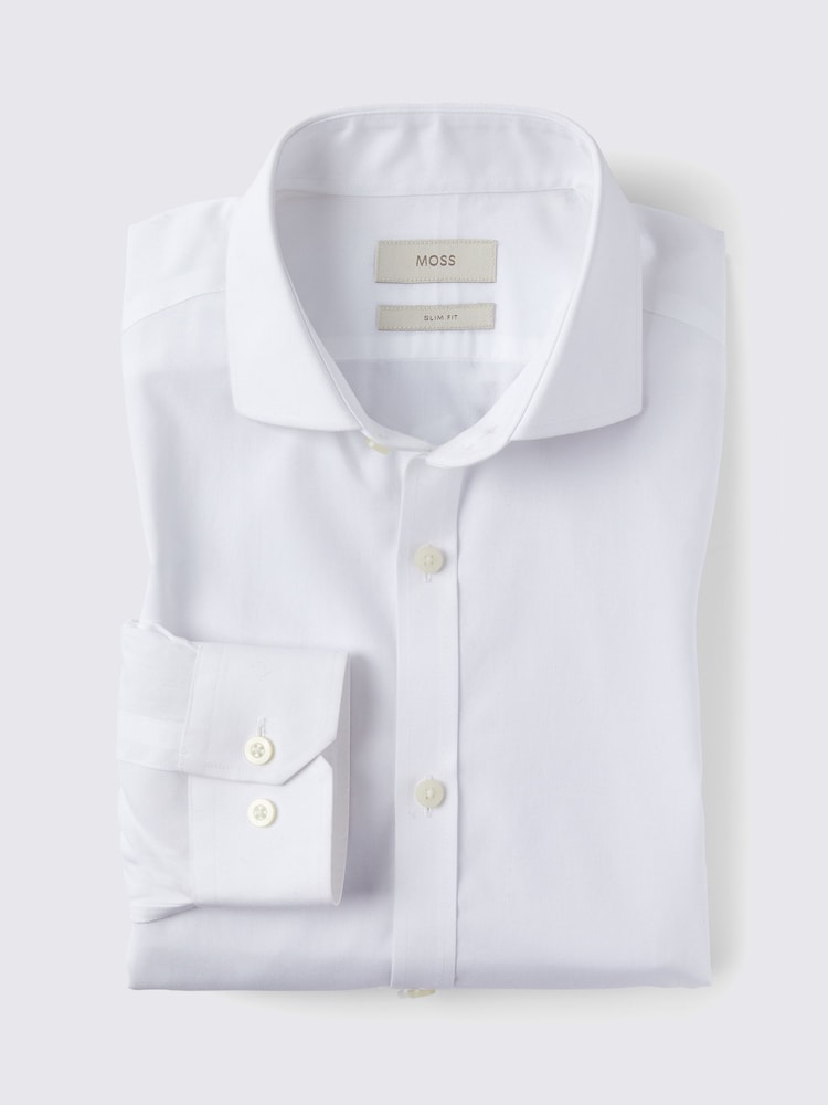 MOSS White Slim Poplin Non-Iron Shirt - Image 3 of 3