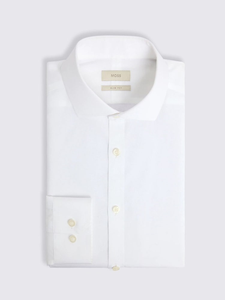 MOSS White Slim Fit Poplin Zero Iron 100% Cotton Shirt - Image 4 of 4