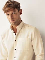 Ecru Cream 100% Cotton Textured Waffle Long Sleeve Shirt - Image 1 of 8