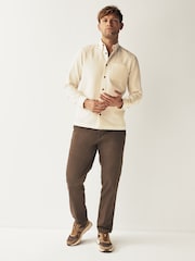 Ecru Cream 100% Cotton Textured Waffle Long Sleeve Shirt - Image 2 of 8