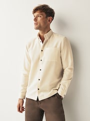 Ecru Cream 100% Cotton Textured Waffle Long Sleeve Shirt - Image 3 of 8