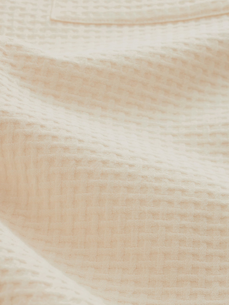 Ecru Cream 100% Cotton Textured Waffle Long Sleeve Shirt - Image 8 of 8