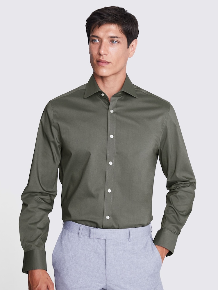 MOSS olive Green Tailored Stretch Shirt - Image 1 of 4