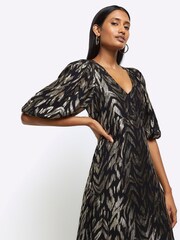 River Island Black 100% Cotton Animal Print Tent Midi Dress - Image 4 of 6