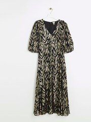 River Island Black 100% Cotton Animal Print Tent Midi Dress - Image 5 of 6