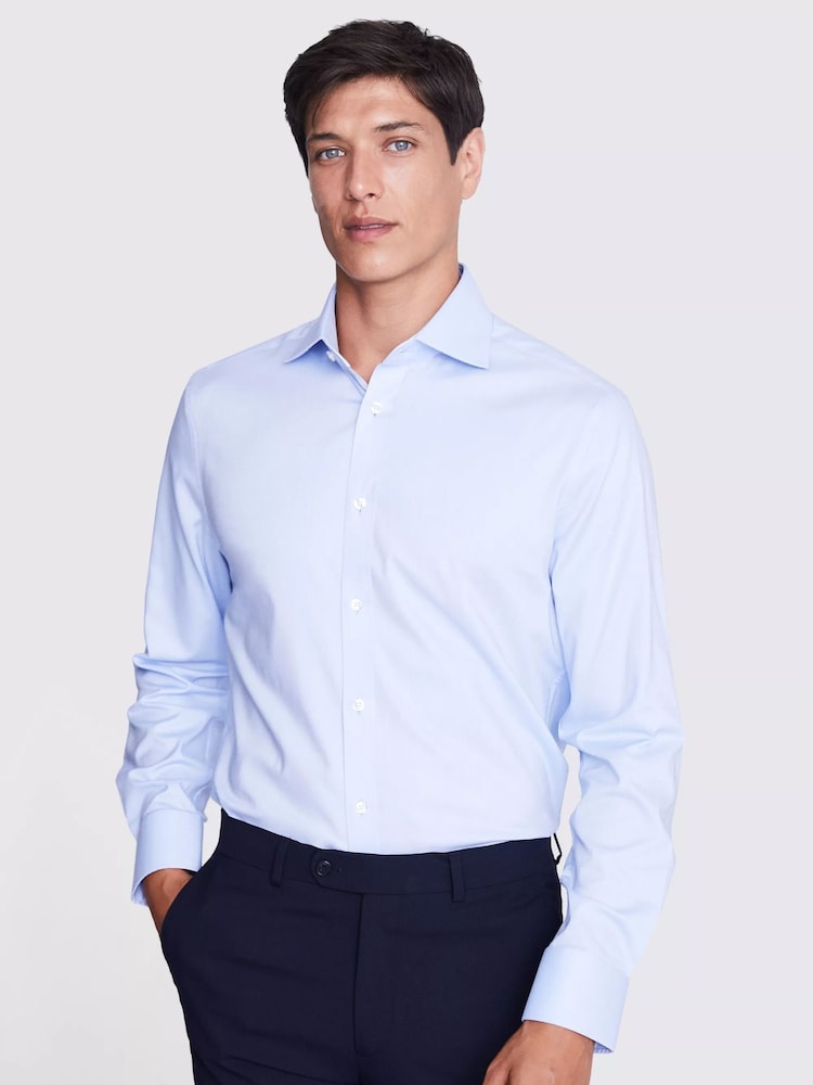 MOSS Blue Tailored Dobby Stretch Shirt - Image 1 of 4