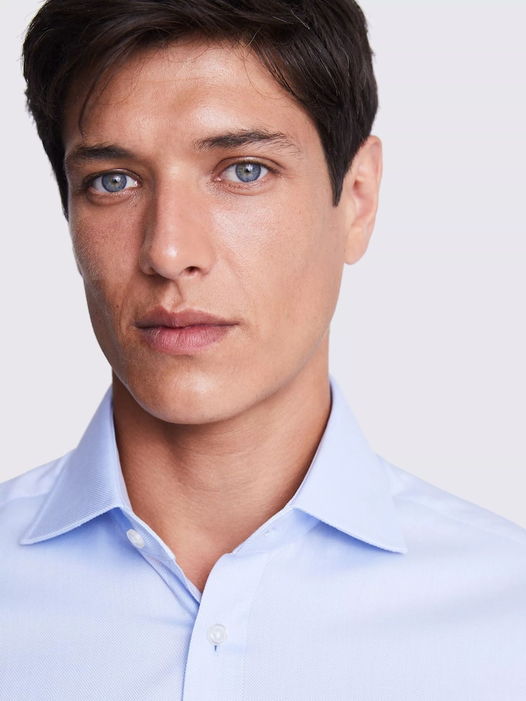 MOSS Blue Tailored Dobby Stretch Shirt - Image 2 of 4