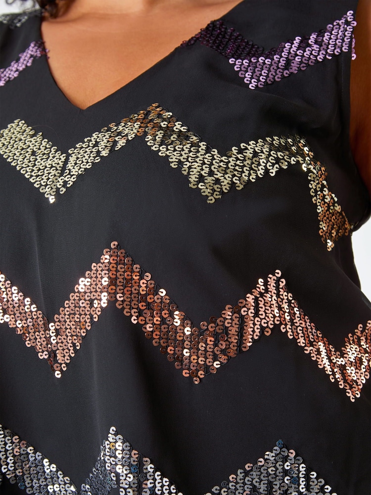 Roman Black Curve Sequin Zig Zag Cami Top - Image 5 of 5