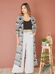 Yumi Black Zig-Zag Crochet Long Knitted Kimono - Image 1 of 4